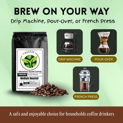 Shop Breakfast Blend coffee for easy brewing - ideal for drip coffee, French press, and pour-over
