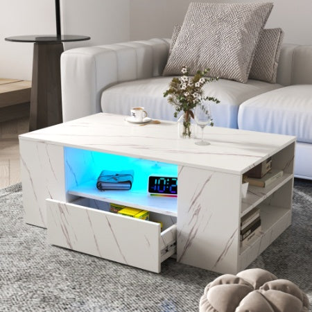 Contemporary wood coffee table with LED lights for home decor