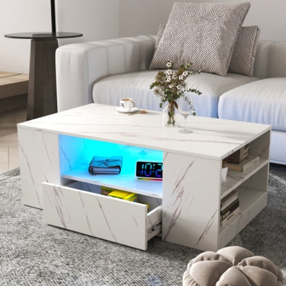 Contemporary wood coffee table with LED lights for home decor