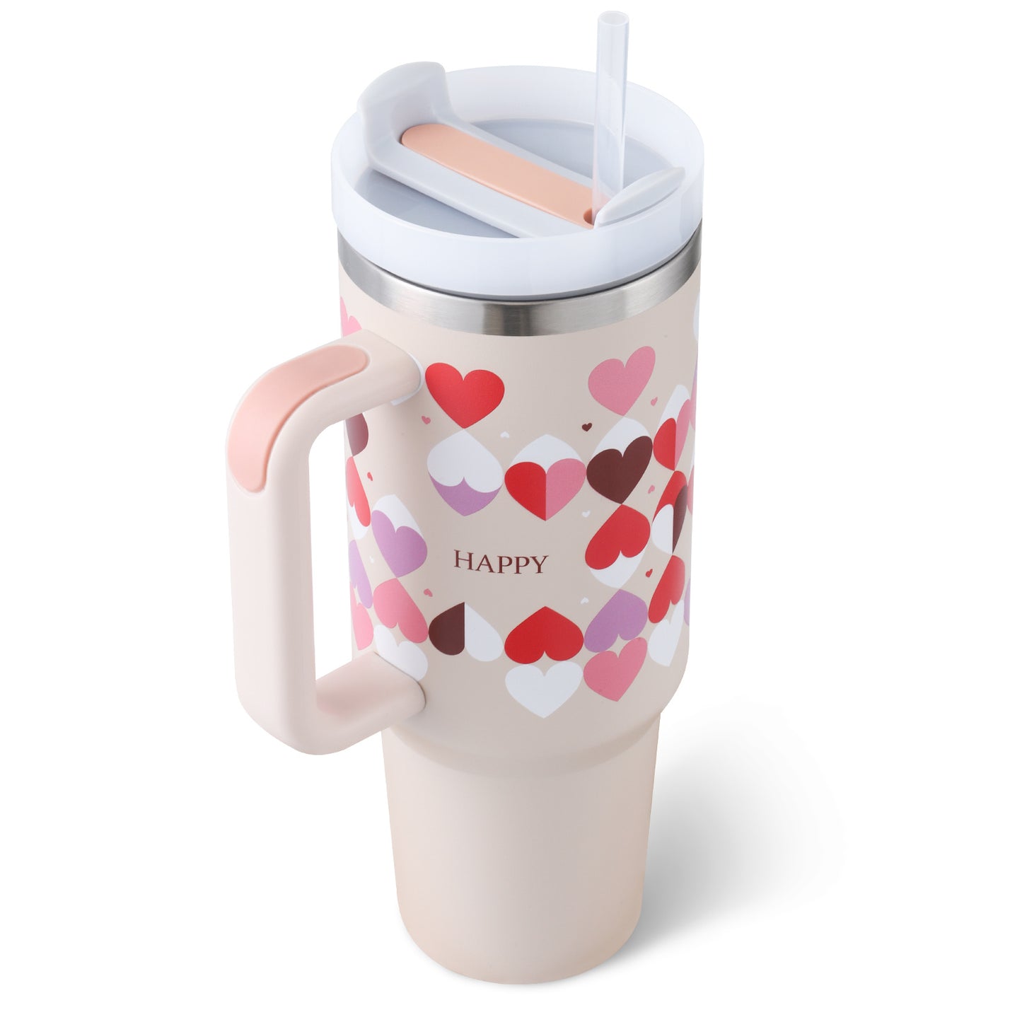 40 Oz Tumbler With Handle Straw Insulated, Stainless Steel Spill Proof Vacuum Coffee Cup Tumbler With Lid Tapered Mug Gifts For Valentine Lover Suitable For Car Gym Office Travel - Twissie
