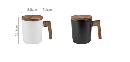 “Stoneware coffee mug with wooden handle – stylish handcrafted coffee cup for coffee lovers”