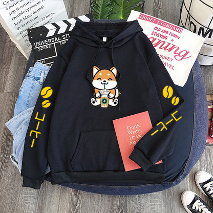 Coffee Shiba Inu Print Sweatshirt - Twissie