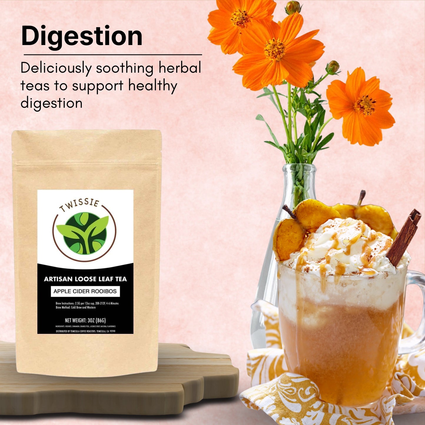 Apple Cider Rooibos Tea — Spiced Apple & Cinnamon, Caffeine-Free (Loose / Bags)