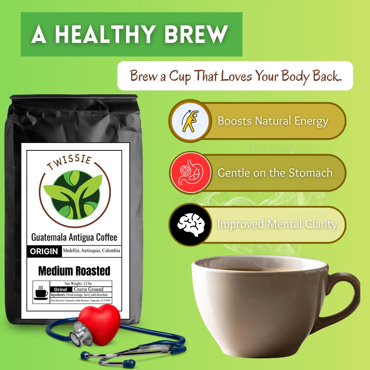 Get Guatemala Antigua Coffee health benefits – antioxidant-rich, low-acid coffee for energy and wellness