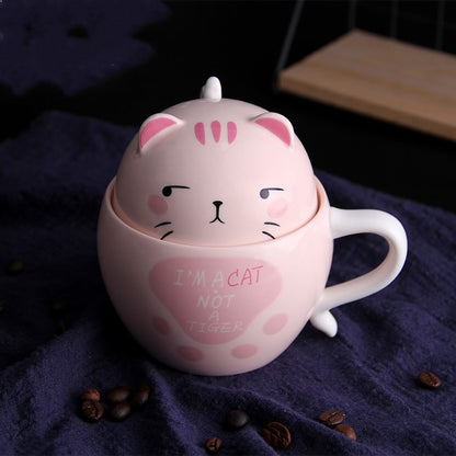 Cute Coffee Mug 370ml — Large Cartoon Ceramic Cup with Lid - Twissie