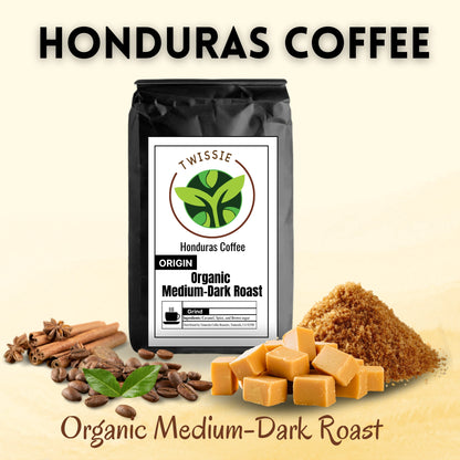 Buy Honduras Coffee online – organic medium-dark roast coffee beans with rich caramel, spice, and brown sugar flavor