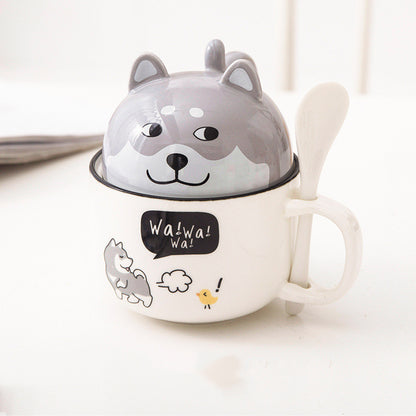 Cute Coffee Mug 370ml — Large Cartoon Ceramic Cup with Lid - Twissie