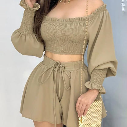 Women’s coffee colour pleated strap suit set – buy elegant 2-piece suit for women