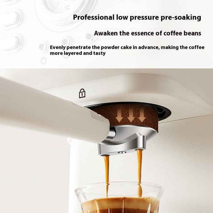 Espresso pouring from home coffee machine - Rich crema and perfect extraction - Professional results at the touch of a button"