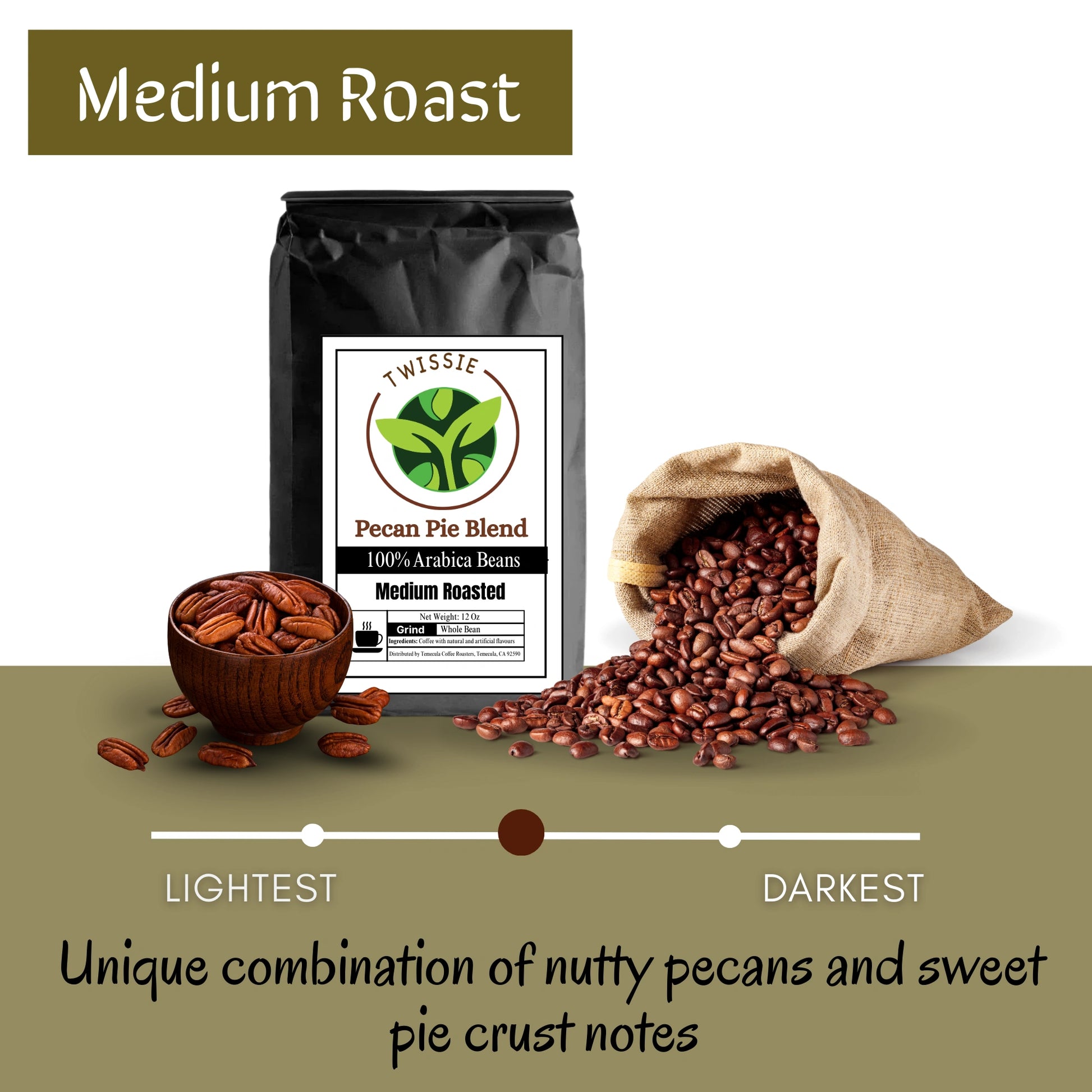 Shop Pecan Pie Coffee Blend – medium roast coffee with rich pecan pie flavor, smooth and indulgent