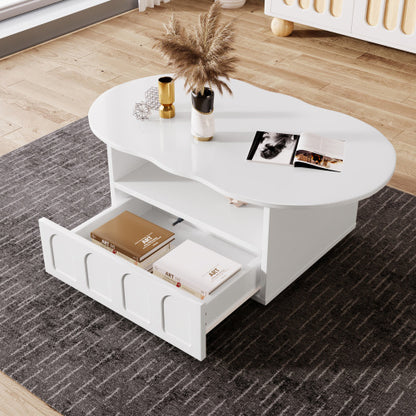 Coffee Table, Cloud-Shaped Coffee Table With Drawer And Storage Compartments - Twissie