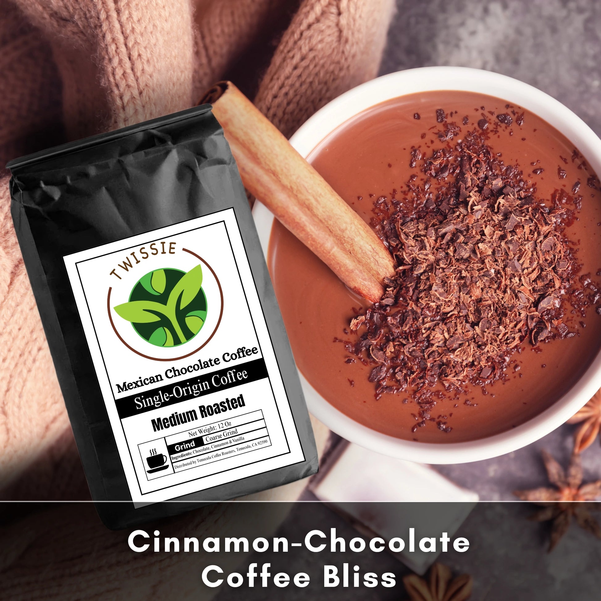 Grab Mexican Chocolate Coffee – smooth, rich medium roast coffee creating a blissful chocolate and spiced flavor experience