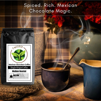 Buy Mexican Chocolate Coffee – lightly spiced medium roast coffee with chocolate, cinnamon, and vanilla for a festive cup