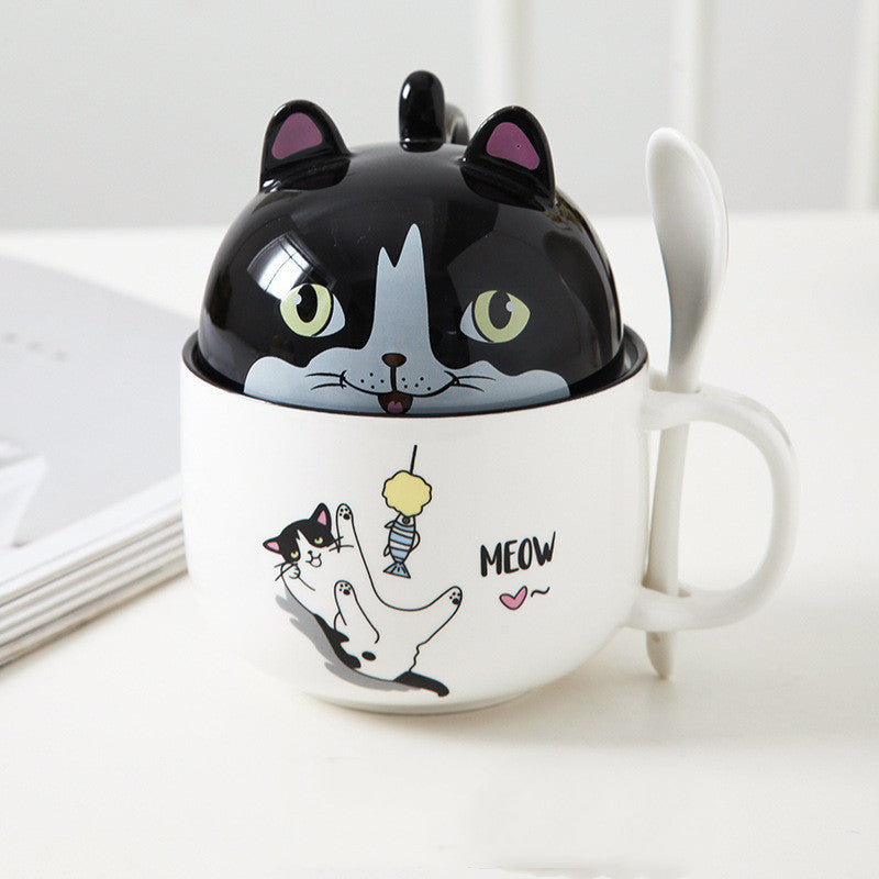 Cute Coffee Mug 370ml — Large Cartoon Ceramic Cup with Lid - Twissie
