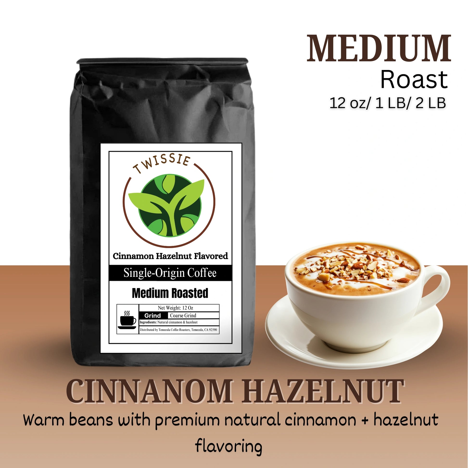 Buy Cinnamon Hazelnut Flavored Coffee online – medium roast specialty beans with natural cinnamon and hazelnut flavor