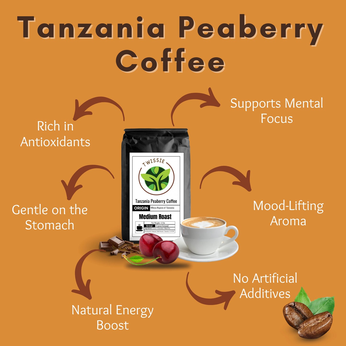 Shop Tanzania Peaberry Coffee – enjoy health benefits and bold flavor anytime