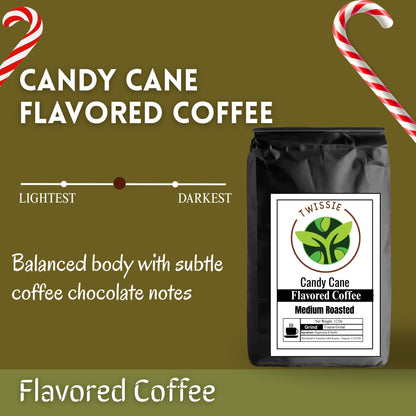 Buy Candy Cane Flavored Coffee – smooth medium roast infused with peppermint and vanilla for a seasonal treat