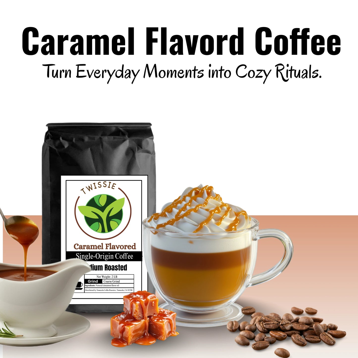 Buy Caramel Flavored Coffee online – medium roast specialty beans with rich, smooth caramel flavor for gourmet coffee lovers