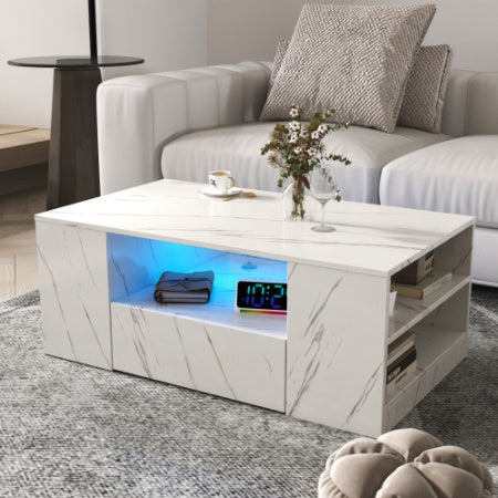 Contemporary wood coffee table with LED lights for home decor