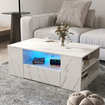 Contemporary wood coffee table with LED lights for home decor