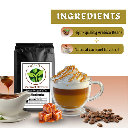 Order Caramel Flavored Coffee – 100% specialty coffee beans infused with natural caramel flavor for a sweet, indulgent cup