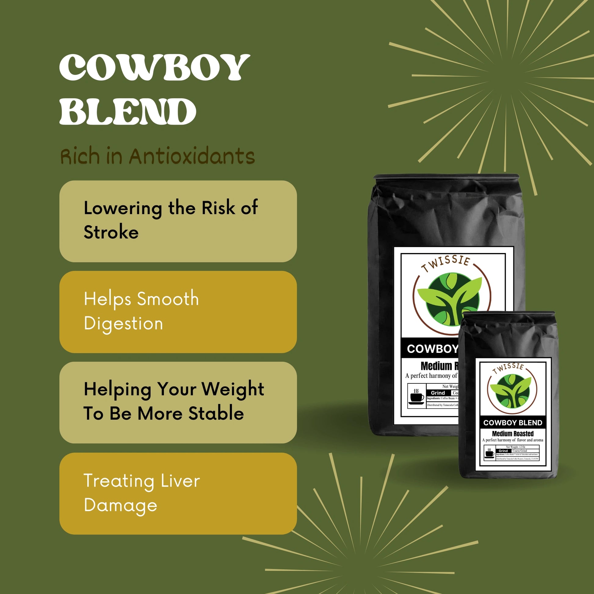 Buy Cowboy Blend Coffee for daily wellness – rich antioxidants and smooth energy with every cup