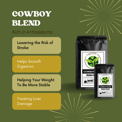 Buy Cowboy Blend Coffee for daily wellness – rich antioxidants and smooth energy with every cup