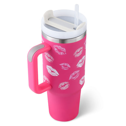 40 Oz Tumbler With Handle Straw Insulated, Stainless Steel Spill Proof Vacuum Coffee Cup Tumbler With Lid Tapered Mug Gifts For Valentine Lover Suitable For Car Gym Office Travel - Twissie