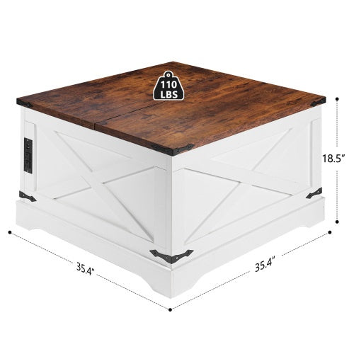 Vintage White Coffee Table with USB Charging Ports