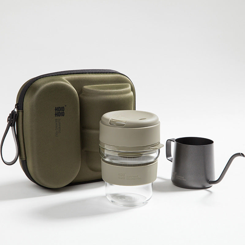 Complete portable coffee kit - hand-made glass cup with accessories