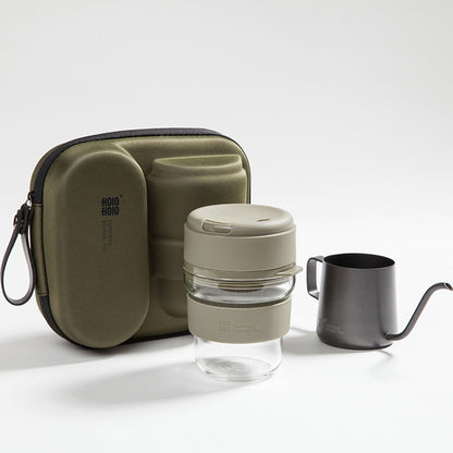 Complete portable coffee kit - hand-made glass cup with accessories