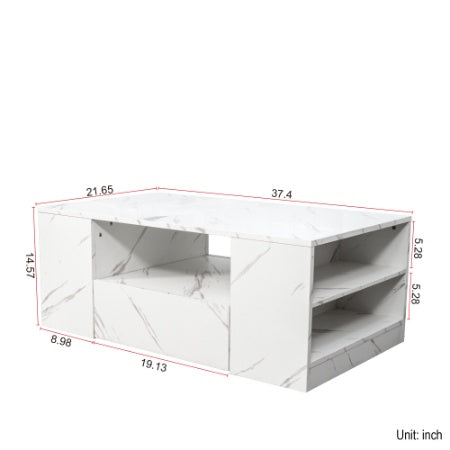 Stylish coffee table with LED lighting and open shelf design