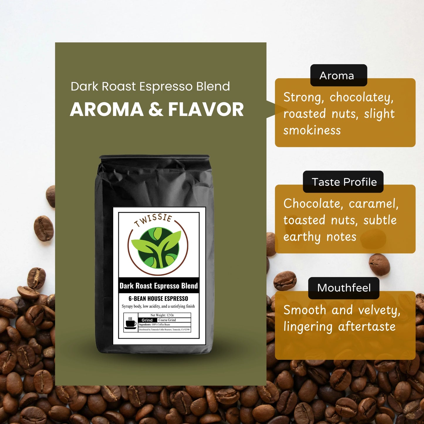 Shop premium espresso blend – bold aroma with rich cocoa, toasted notes, and smooth lingering finish
