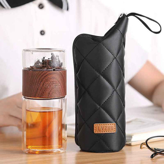 “Buy double wall tea infuser cup – 200ml borosilicate glass tea cup with lid and strainer”