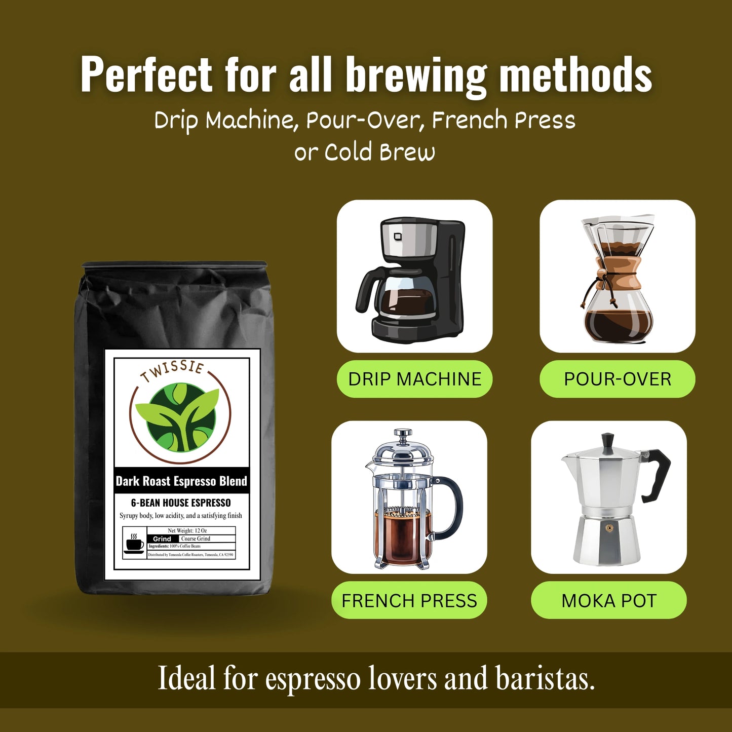 Order espresso blend for any brew – perfect for espresso machines, moka pot, French press, or drip coffee