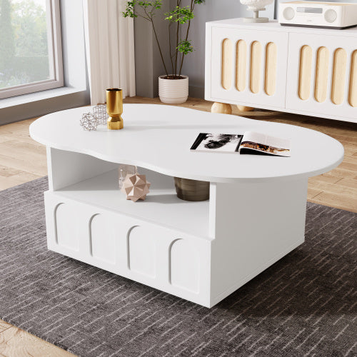 Coffee Table, Cloud-Shaped Coffee Table With Drawer And Storage Compartments - Twissie