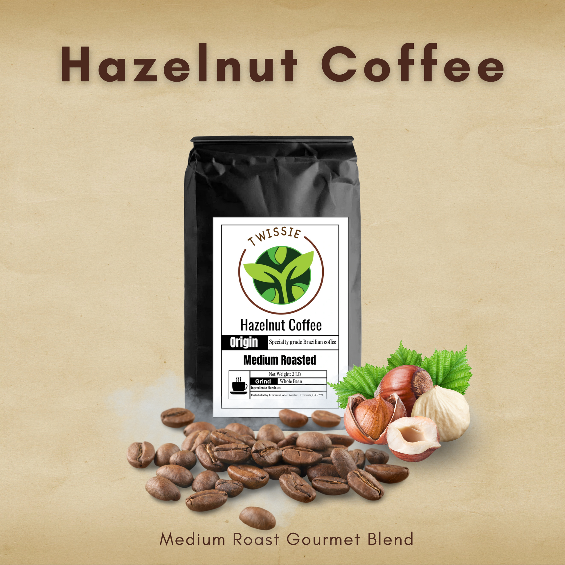 Buy Hazelnut Coffee online – medium roast gourmet flavored beans for rich, smooth coffee experience