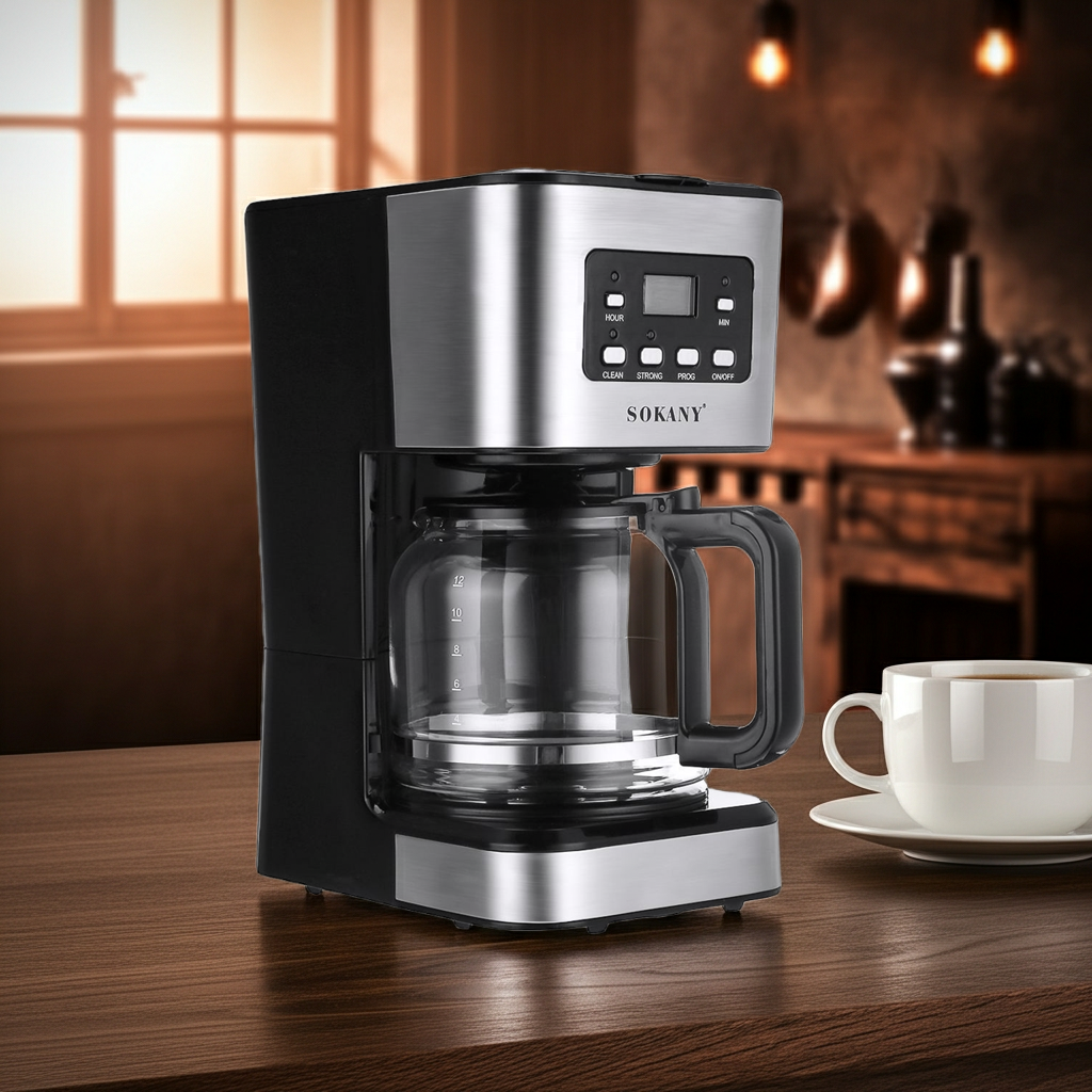 12-Cup Semi-Automatic Drip Coffee Maker with Milk Frother — American Style