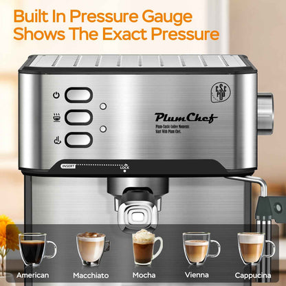 Commercial 20-bar pump system close-up - Ideal pressure for perfect espresso extraction - Professional results that justify the investment