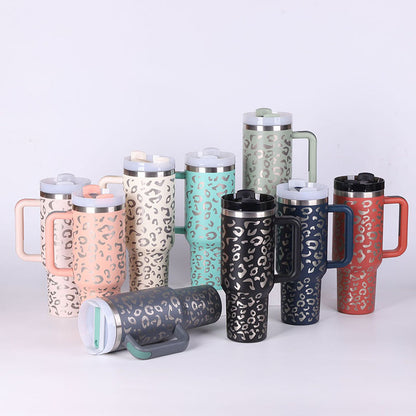 Vacuum insulated tumbler - 40 ounce cup with straw and handle for cold drinks