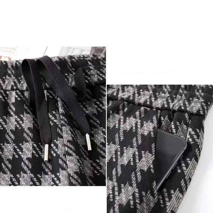 Relaxed Coffee Checked Plush Casual Pants - Twissie