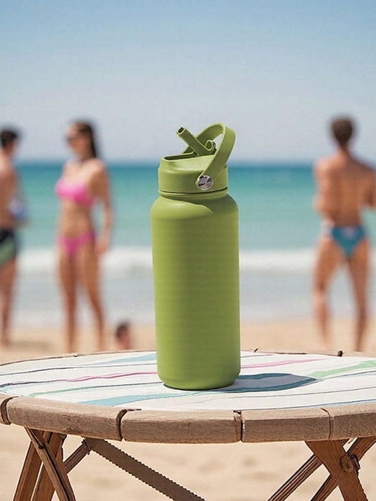 Insulated Sports Water Bottle - Stainless Steel Wide Mouth Thermal Cup with Straw & Handle