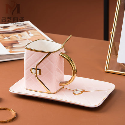 Bag-Shaped Ceramic Coffee Cup Set — 310ml Dessert Mug with Saucer - Twissie