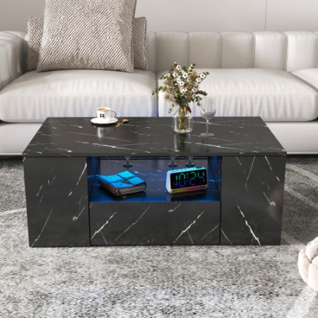 Smart LED coffee table with drawers and wooden finish